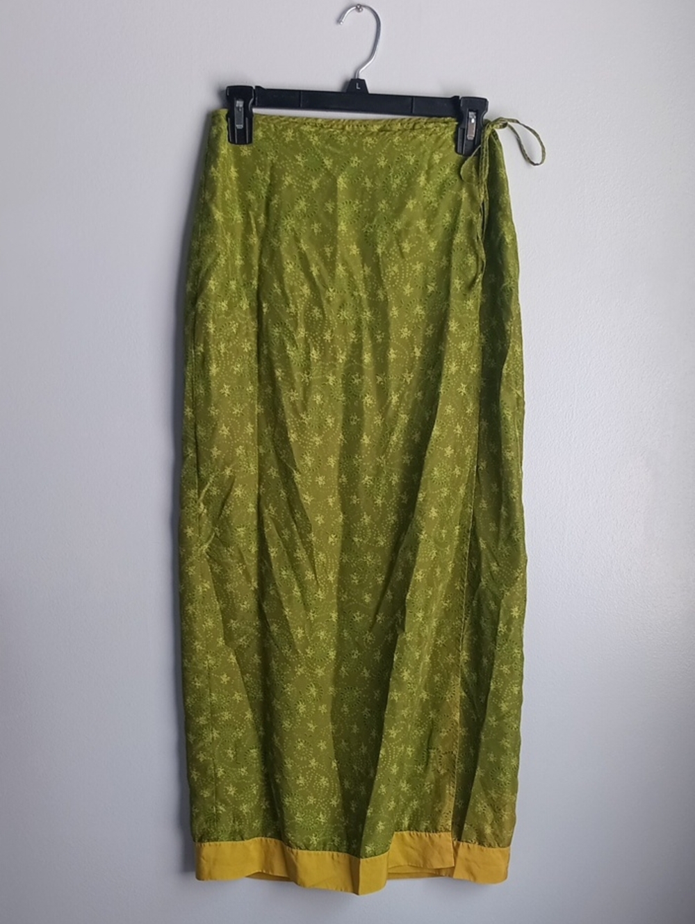 Vintage Express Green Shades Silk Wrap Maxi Skirt